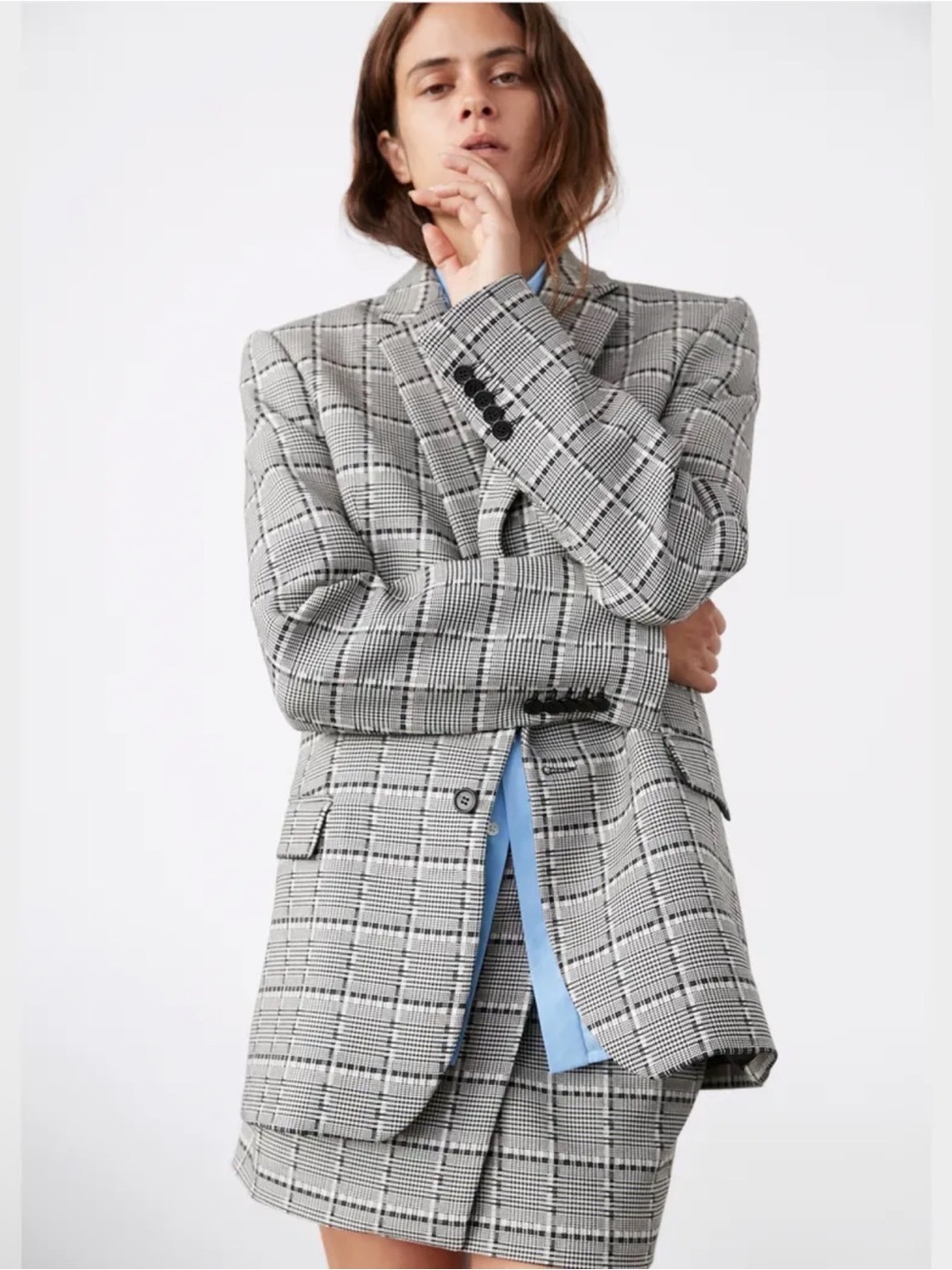 WARDROBE.NYC Grey Plaid Tailored Blazer